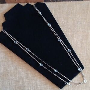 Vintage Liz Claiborne Two Strand Silver Tone Chain Clear Crystal  Necklace